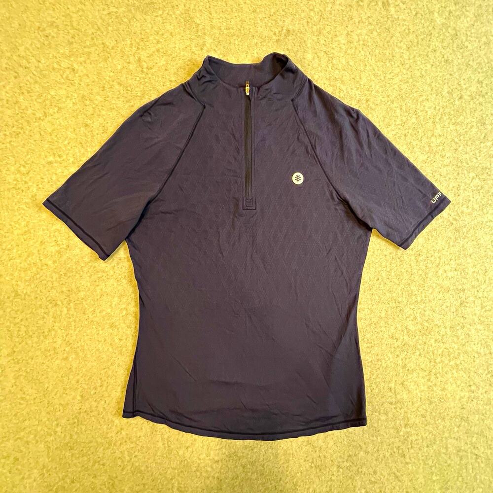 Coolibar UPF 50+ 1/4 Zip Mock Neck Golf Shirt Women L Navy Solid